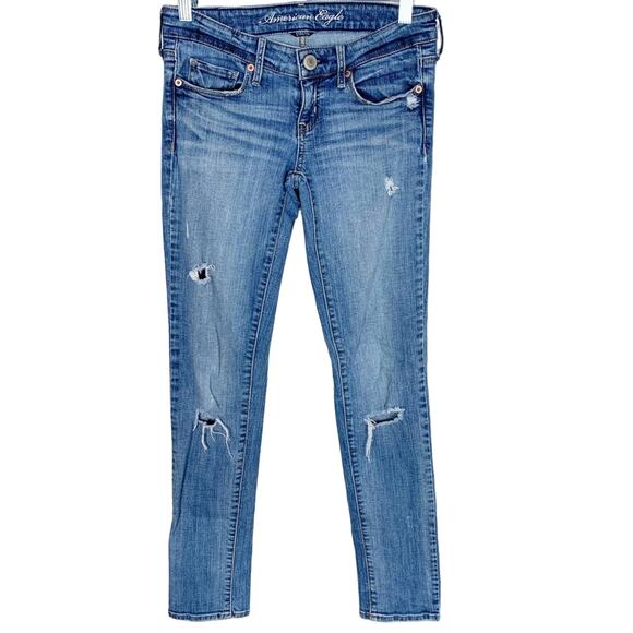 American Eagle Stretch Skinny Jeans Size 0 Distressed - Picture 1 of 6